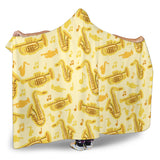 Saxophone Cornet Pattern Yellow Background Hooded Blanket