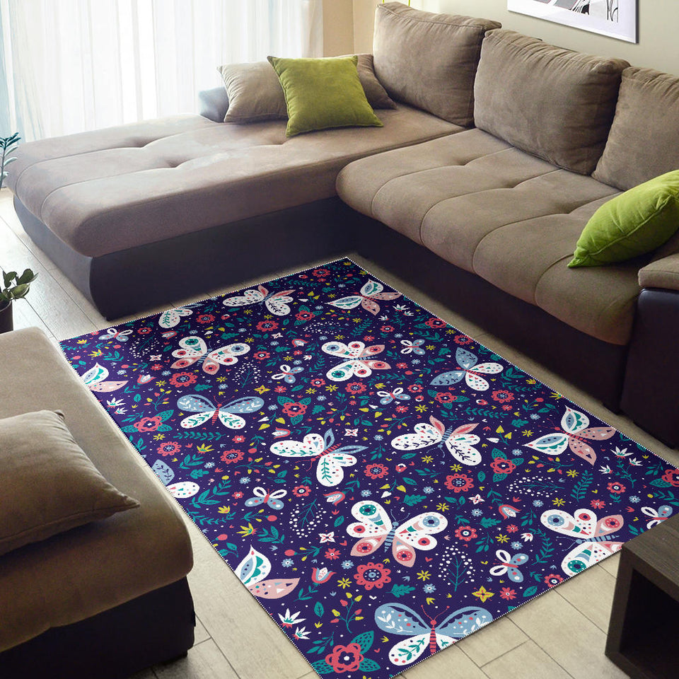 Colorful Butterfly Flower Pattern Area Rug