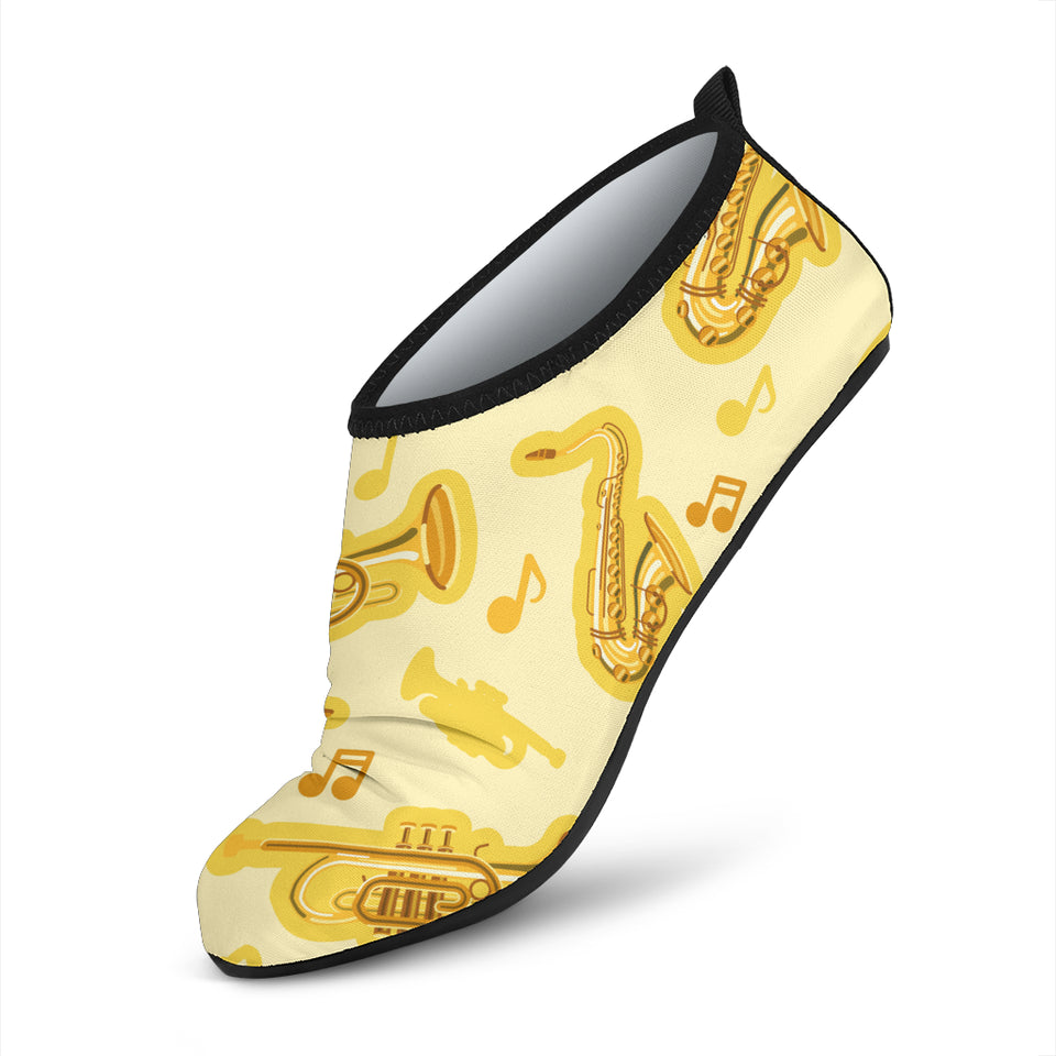 Saxophone Cornet Pattern Yellow Background Aqua Shoes