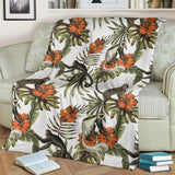 Monkey Red Hibiscus Flower Palm Leaves Floral Pattern Premium Blanket