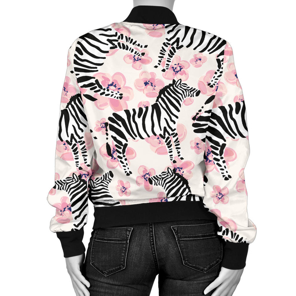 Zebra Pink Flower Background Women'S Bomber Jacket