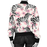 Zebra Pink Flower Background Women'S Bomber Jacket