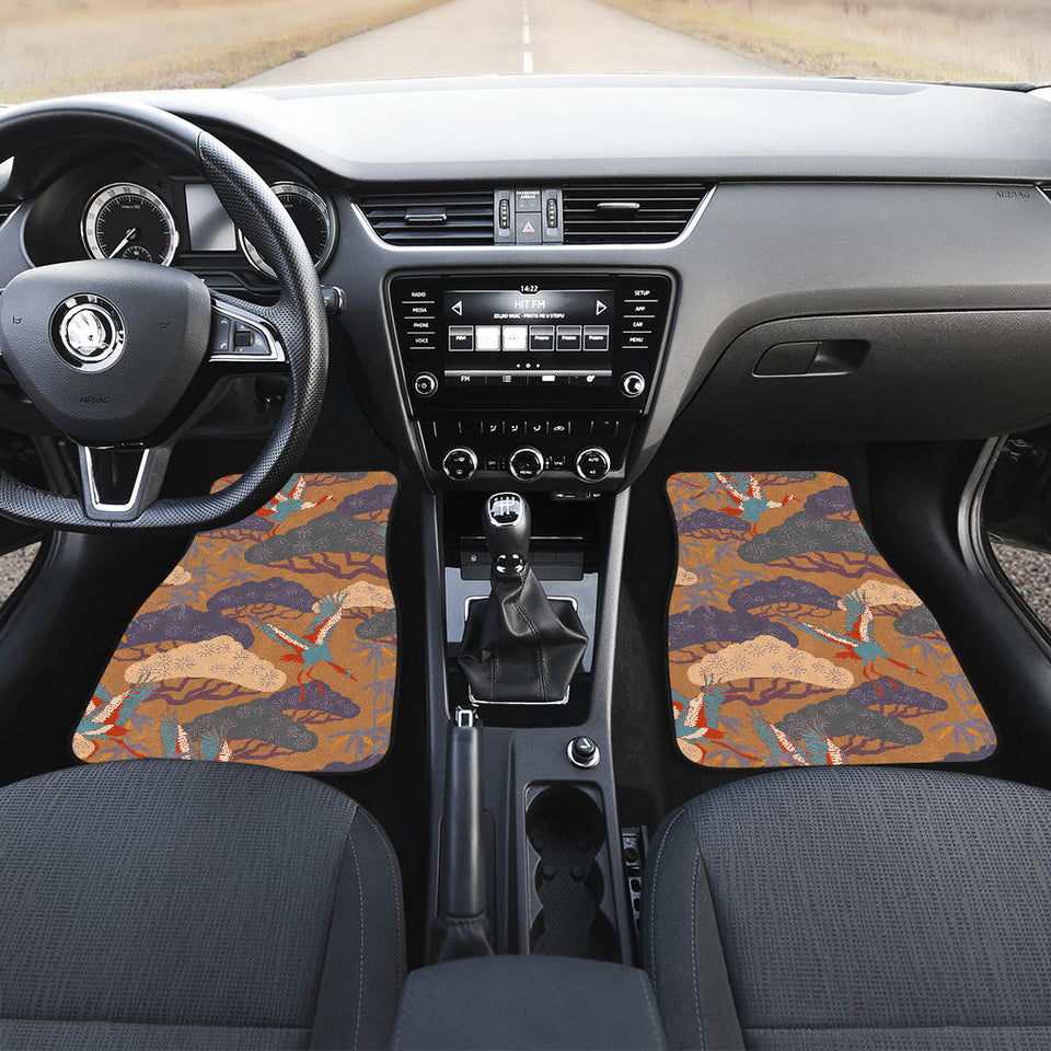 Bonsai Bamboo Stork Japanese Pattern Brown Theme Front And Back Car Mats