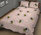 Cute bee flower pattern pink background Quilt Bed Set