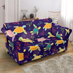 Colorful Sea Turtle Pattern Loveseat Couch Slipcover