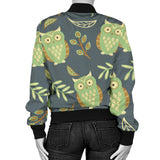 Cute Owls Leaves Pattern Women'S Bomber Jacket