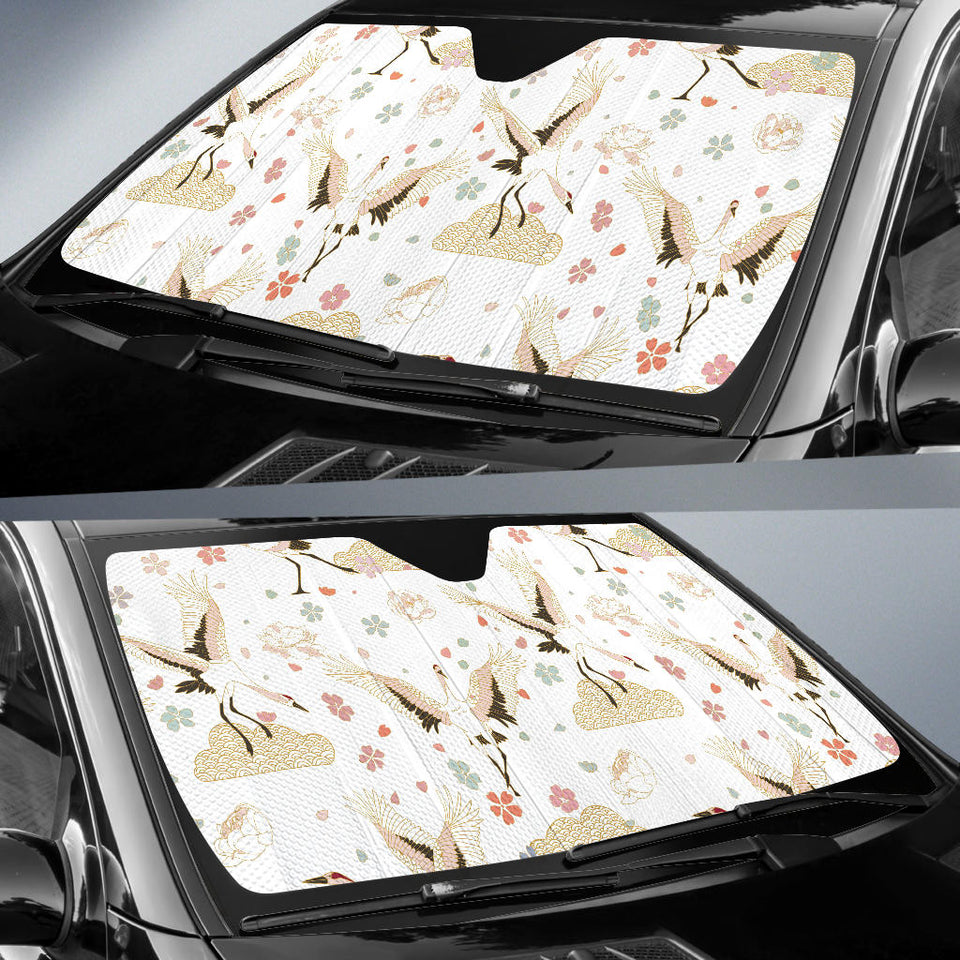 Beautiful Japanese Cranes Pattern Car Sun Shade