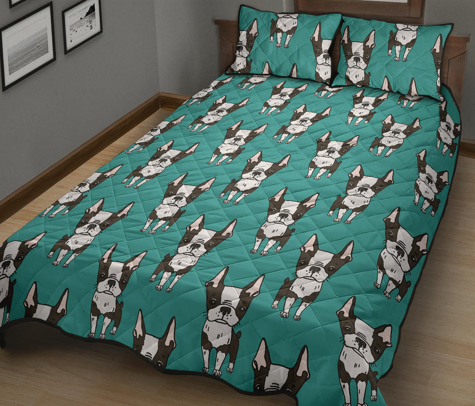 Hand drawn boston terrier dog pattern Quilt Bed Set