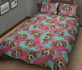 Beagle muzzles turquoise paint splashes pink pattern Quilt Bed Set