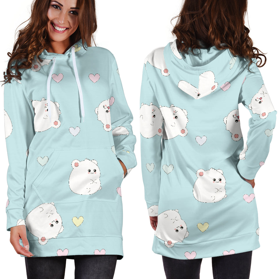 White Cute Hamsters Heart Pattern Women'S Hoodie Dress