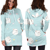 White Cute Hamsters Heart Pattern Women'S Hoodie Dress