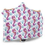 Purple Seahorse Blue Coral Pattern Hooded Blanket