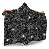 Spider Web Design Pattern Black Background White Cobweb Hooded Blanket