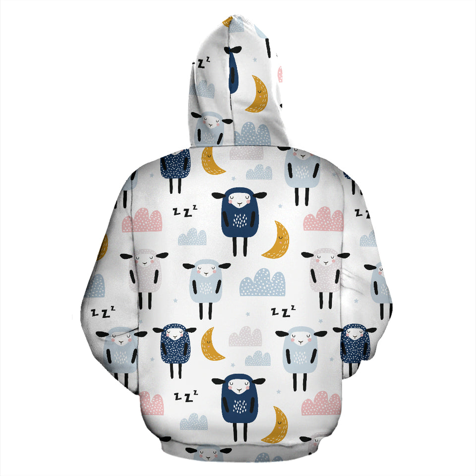 Cute Sleeping Sheep Moon Cloud Pattern Zip Up Hoodie