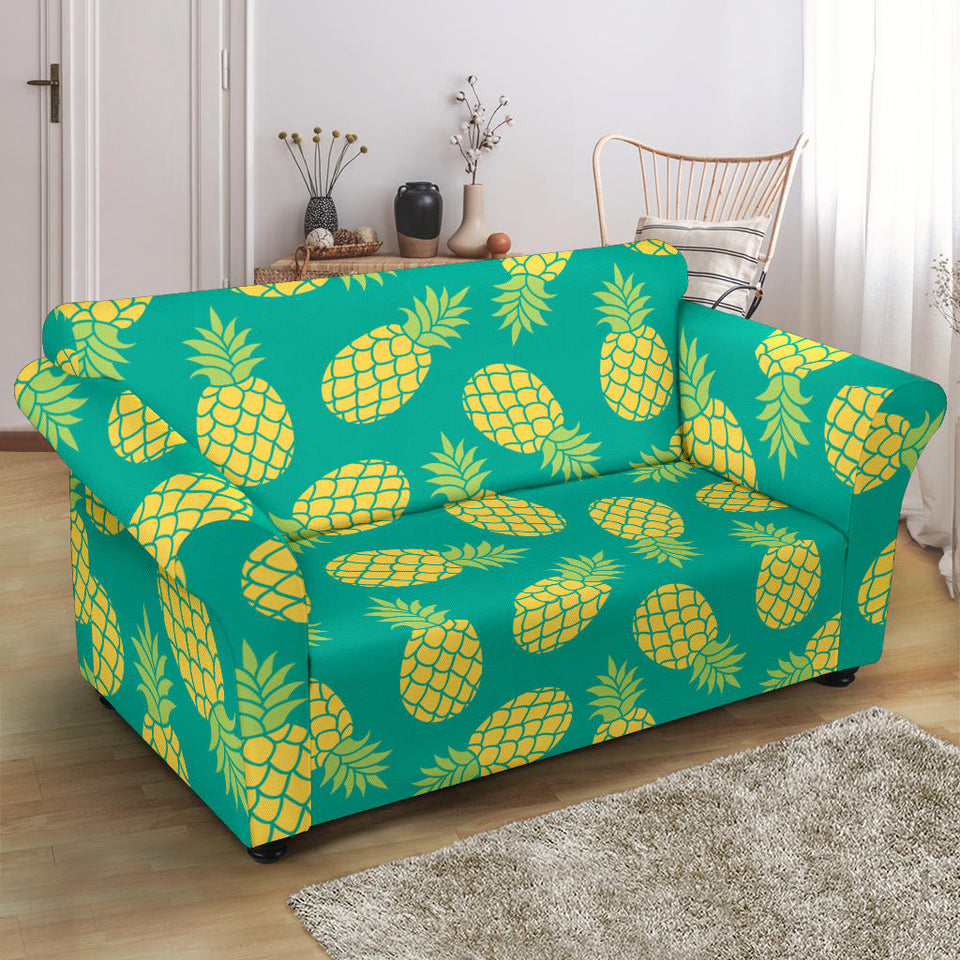 Pineapples Pattern Green Background Loveseat Couch Slipcover