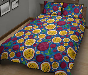 Passion fruit blue background Quilt Bed Set