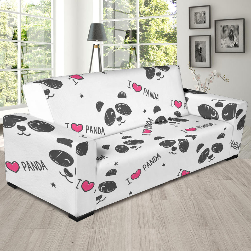 Hand Drawn Faces Of Pandas Pattern Sofa Slipcover