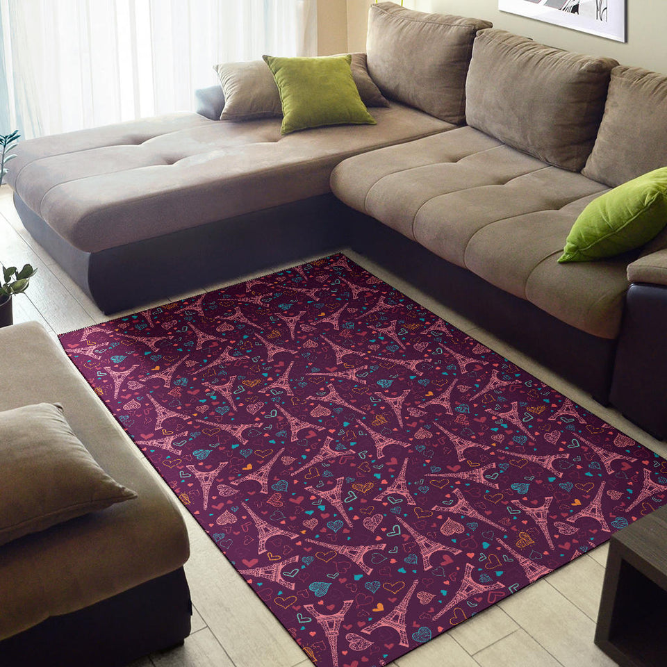 Eiffel Tower Heart Pattern Print Design 04 Area Rug