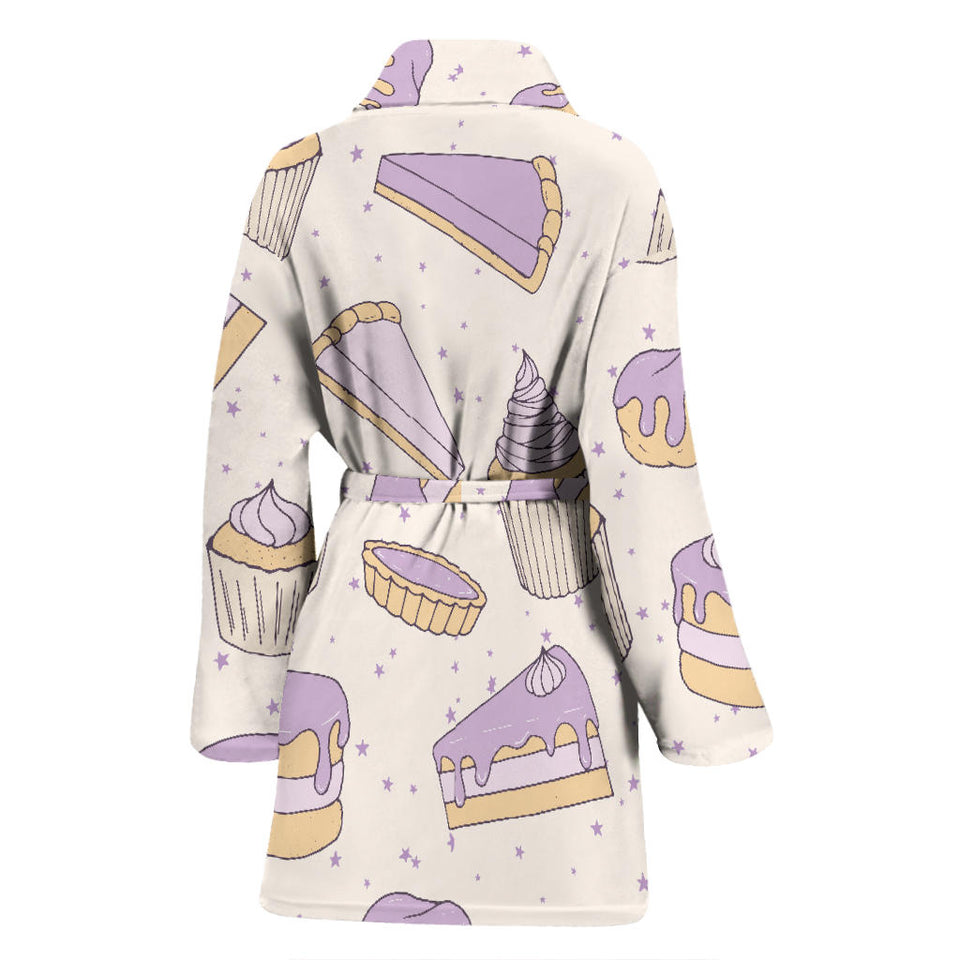 Cakes Pies Tarts Muffins And Eclairs Purple Blueberry Topping Pattern Women'S Bathrobe