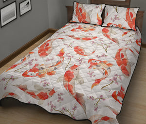 Watercolor Koi Fish Carp Fish pattern Quilt Bed Set