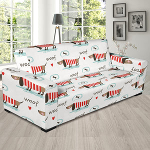 Cute Dachshund Bone Pattern Sofa Slipcover