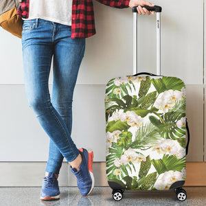 White Orchid Flower Tropical Leaves Pattern Cabin Suitcases Luggages