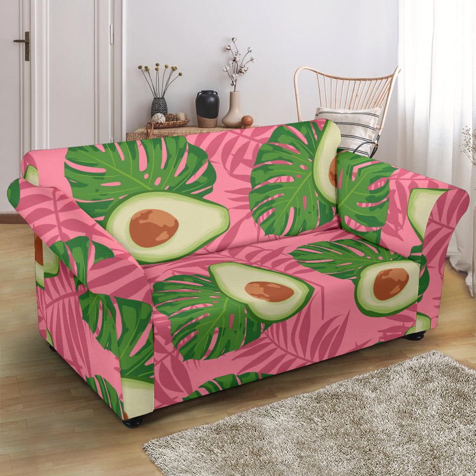 Avocado Slices Leaves Pink Back Ground Loveseat Couch Slipcover