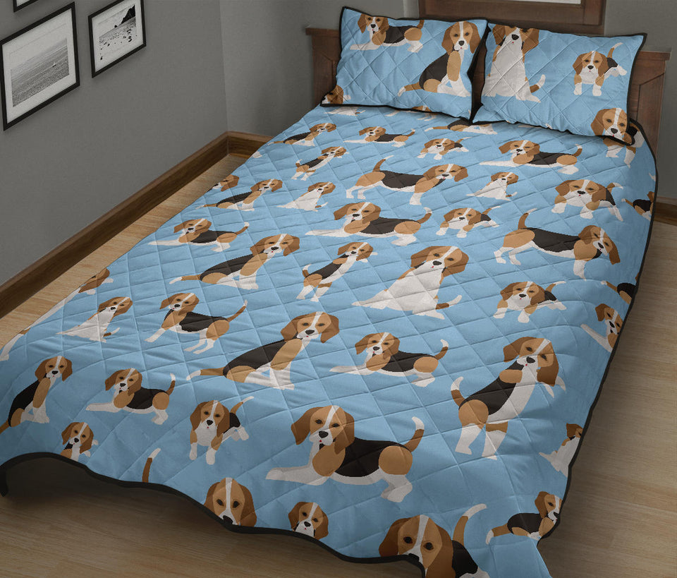 Beagle dog blue background pattern Quilt Bed Set