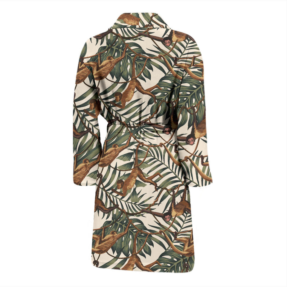 Monkey Tropical Leaves Background Men'S Bathrobe