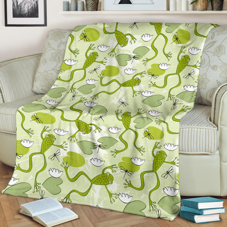 Cute Frog Dragonfly Pattern Premium Blanket