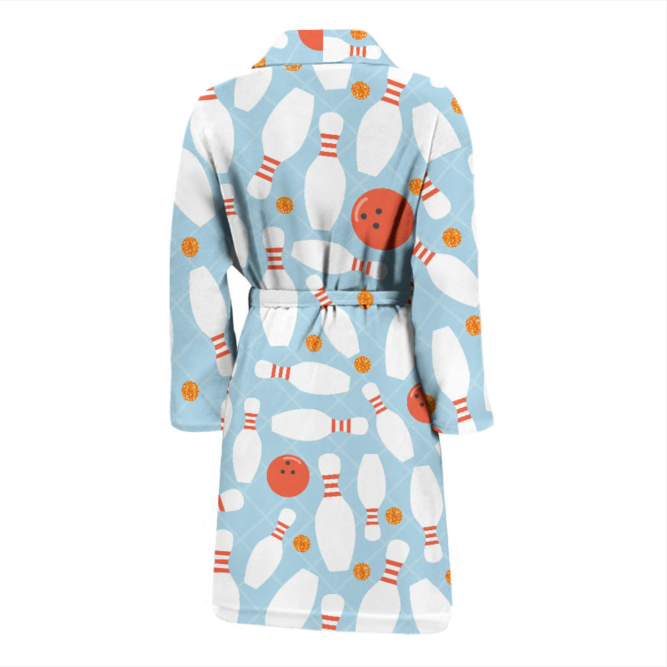 Bowling Ball Bowling Pins Blue Blackground Men'S Bathrobe