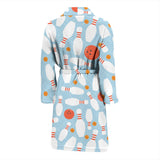 Bowling Ball Bowling Pins Blue Blackground Men'S Bathrobe