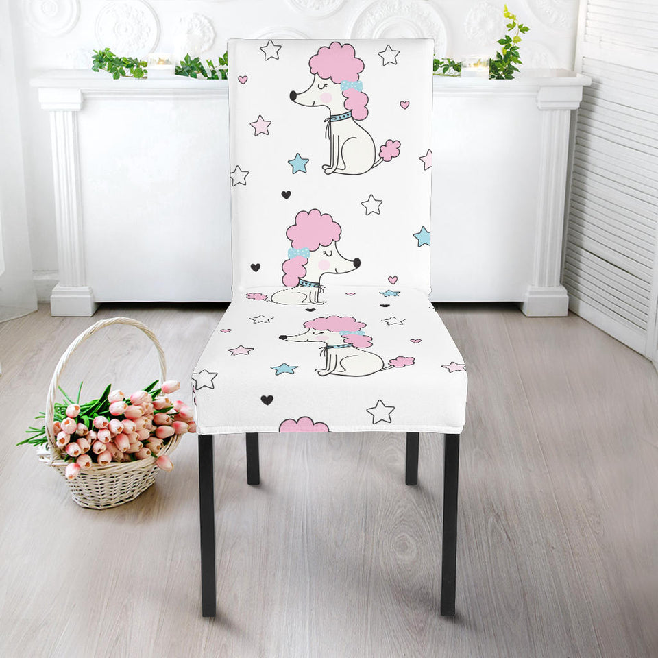 Cute Poodle Dog Star Pattern Dining Chair Slipcover
