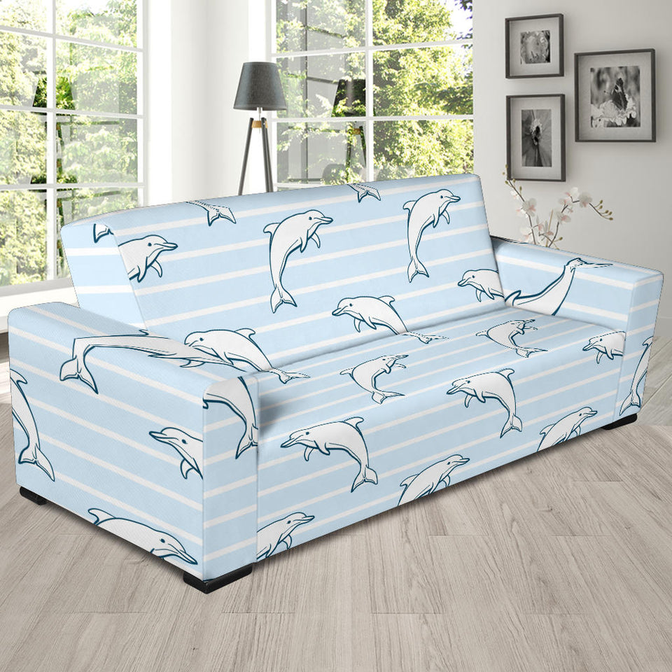 Dolphin Blue Striped Background Sofa Slipcover