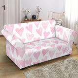 Watercolor Pink Heart Pattern Loveseat Couch Slipcover