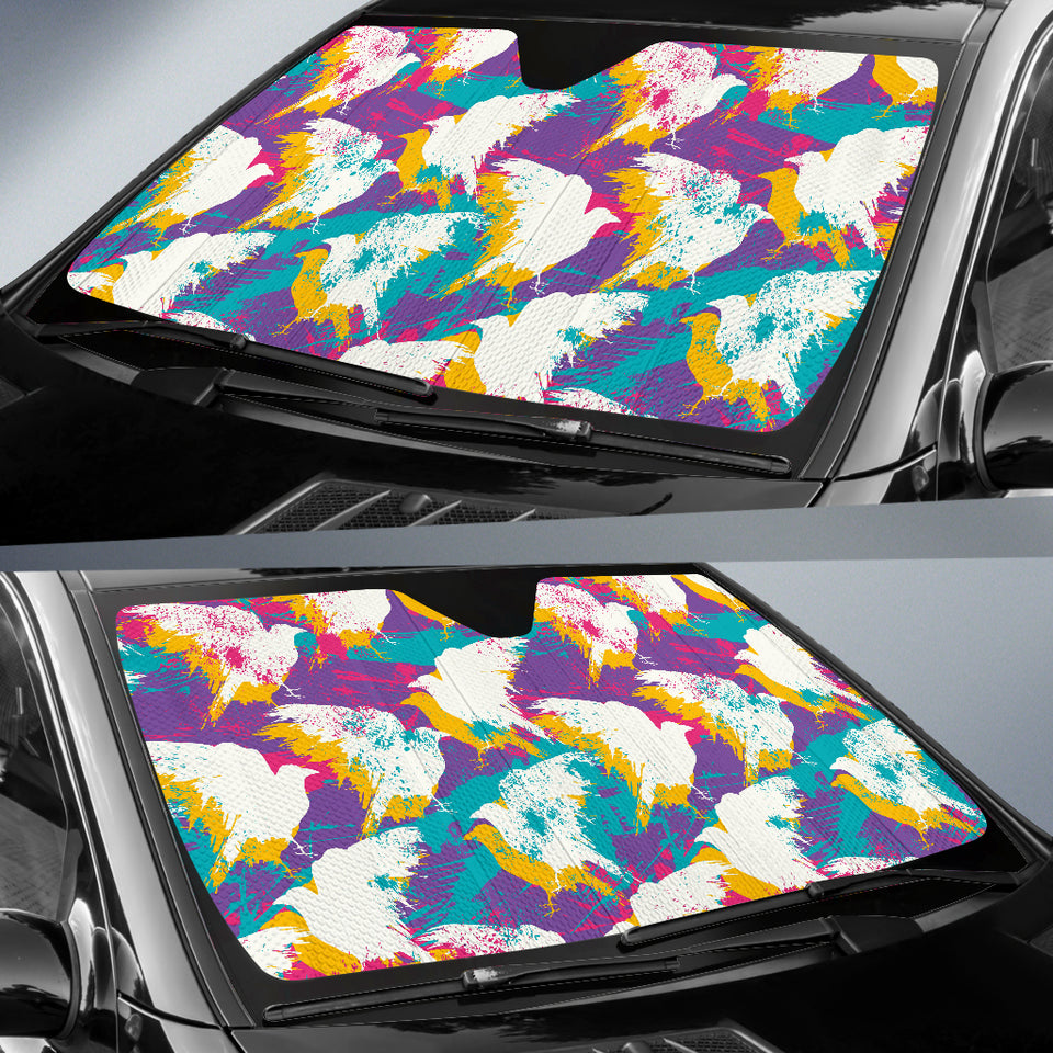 Colorful Crow Illustration Pattern Car Sun Shade