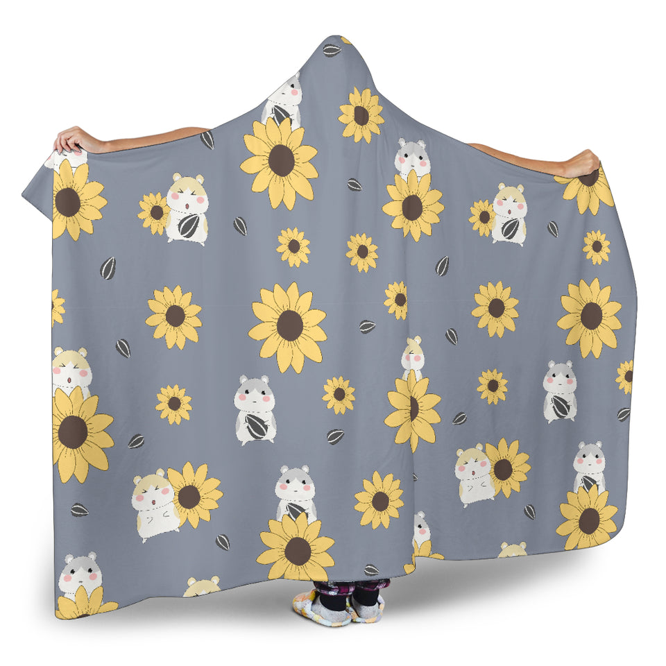 Cute Hamster Sunflower Pattern Background Hooded Blanket