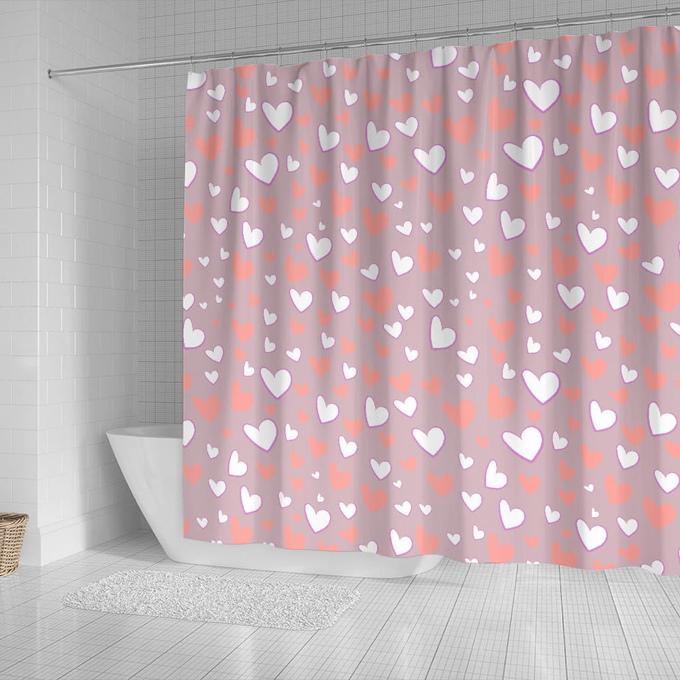 Coral White Heart Pattern Shower Curtain Fulfilled In US