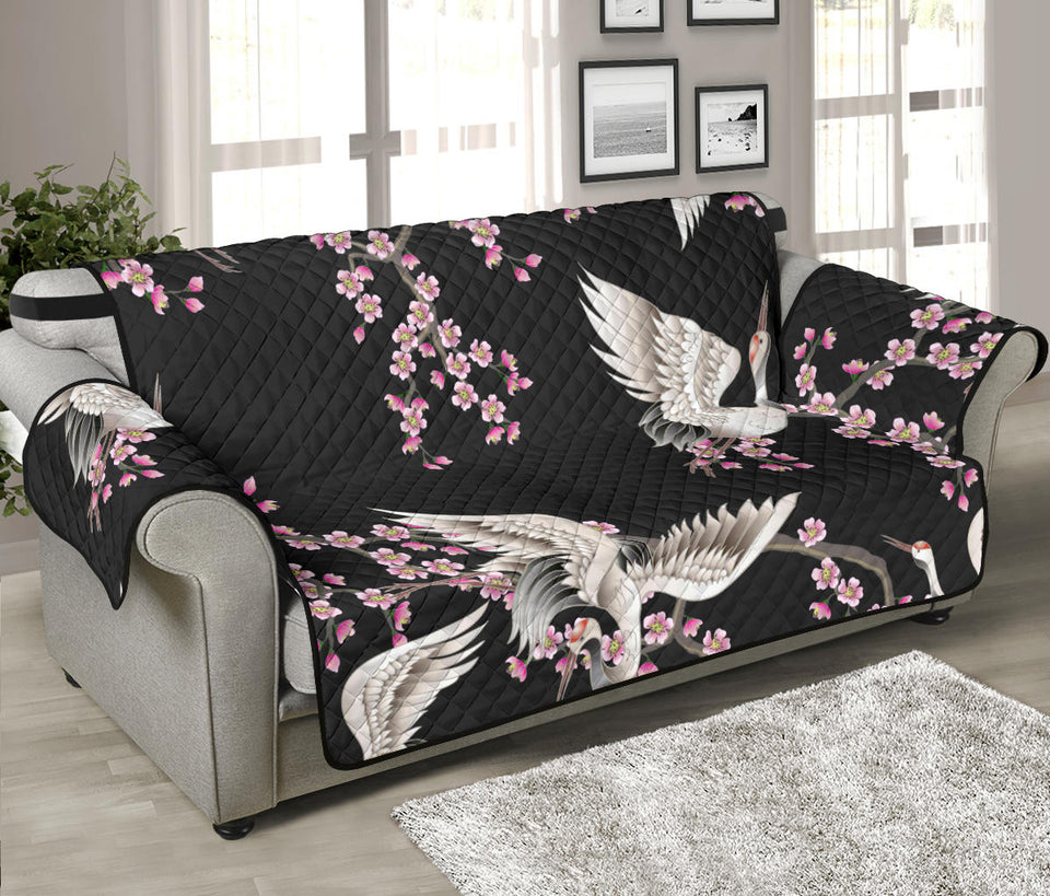 Japanese crane pink sakura pattern Sofa Cover Protector