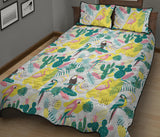 Cute parrot toucan flamingo cactus exotic leaves pattern Quilt Bed Set
