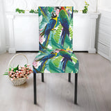 Colorful Parrot Exotic Flower Leaves Dining Chair Slipcover