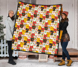 Colorful Maneki Neko Lucky Cat Pattern Premium Quilt