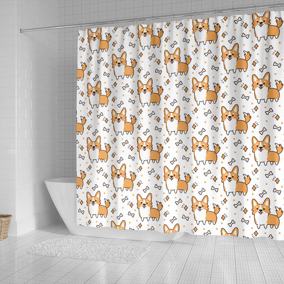 Cute Corgi Heart Star Bone Pattern Shower Curtain Fulfilled In US