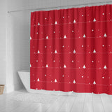 Christmas Tree Star Snow Red Background Shower Curtain Fulfilled In US