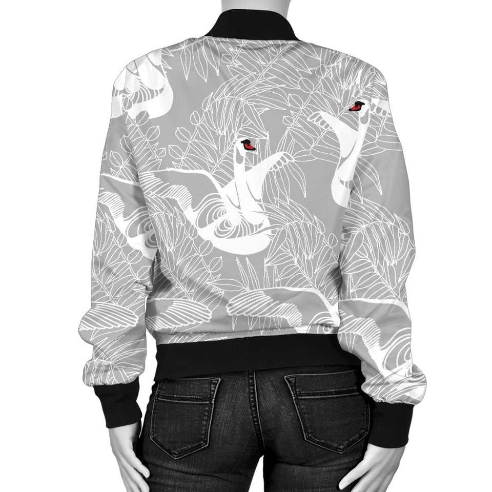 White Swan Gray Background Women'S Bomber Jacket