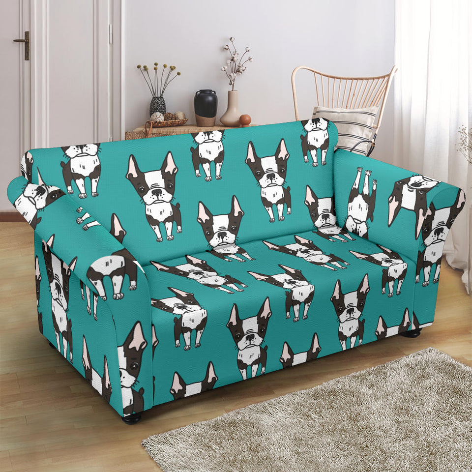 Hand Drawn Boston Terrier Dog Pattern Loveseat Couch Slipcover