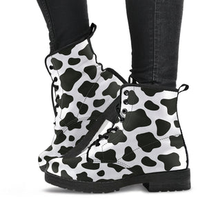 Cow Skin Pattern Leather Boots