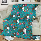 Boston Terrier Beautiful Flower Pattern Premium Blanket