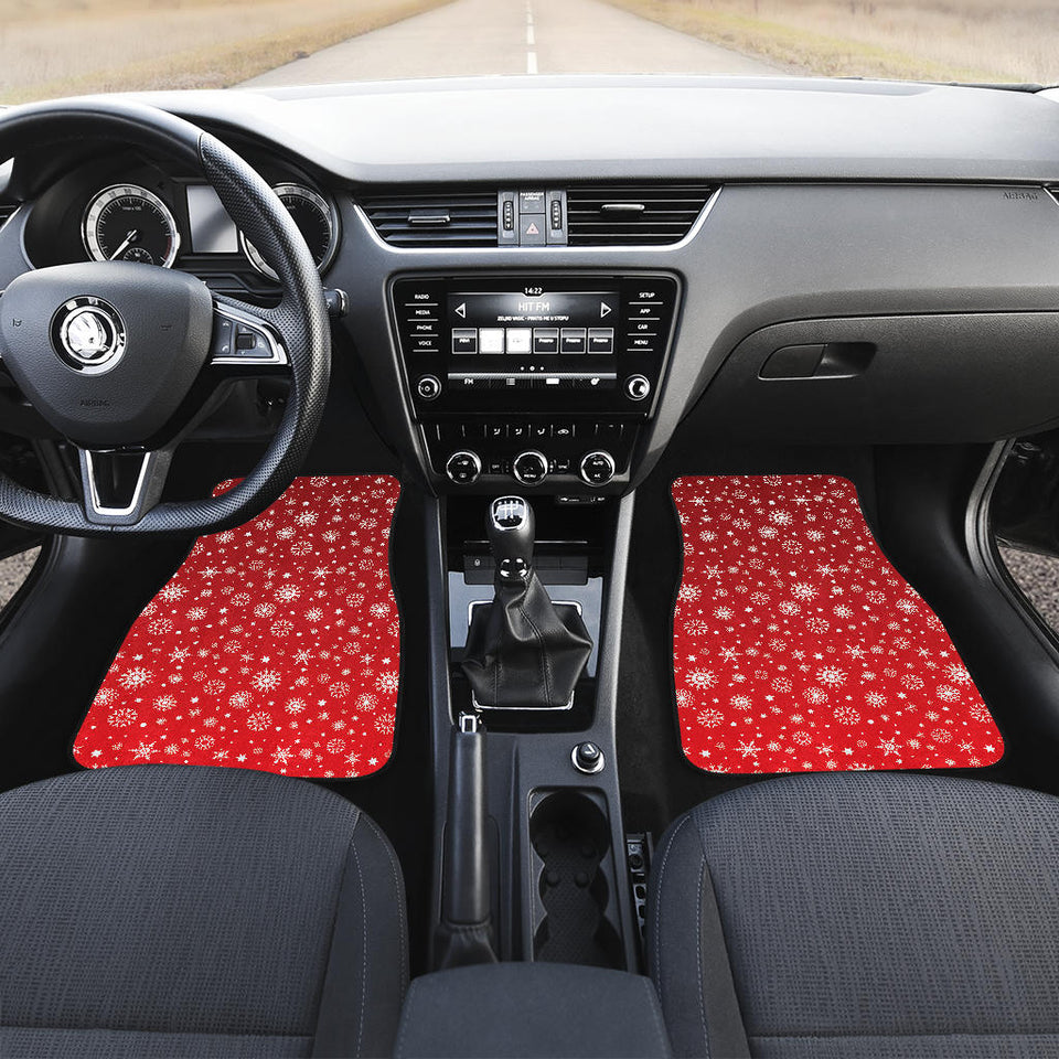Snowflake Pattern Red Background Front Car Mats