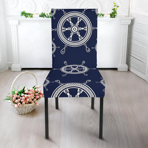 Nautical Steering Wheel Design Pattern Dining Chair Slipcover